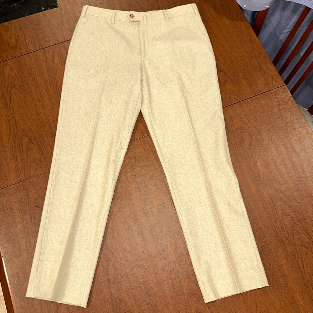 Loro Piana Mens Trousers 34x30 Cream 100% Virgin Wool Dress Pants Italy